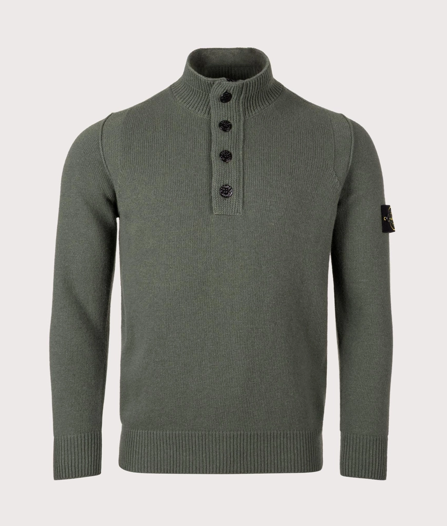 Stone Island Mens Button Neck Lambswool Jumper